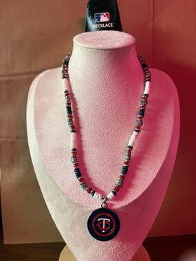 Minnesota Twins Red, White & Navy Beaded Pendant Necklace